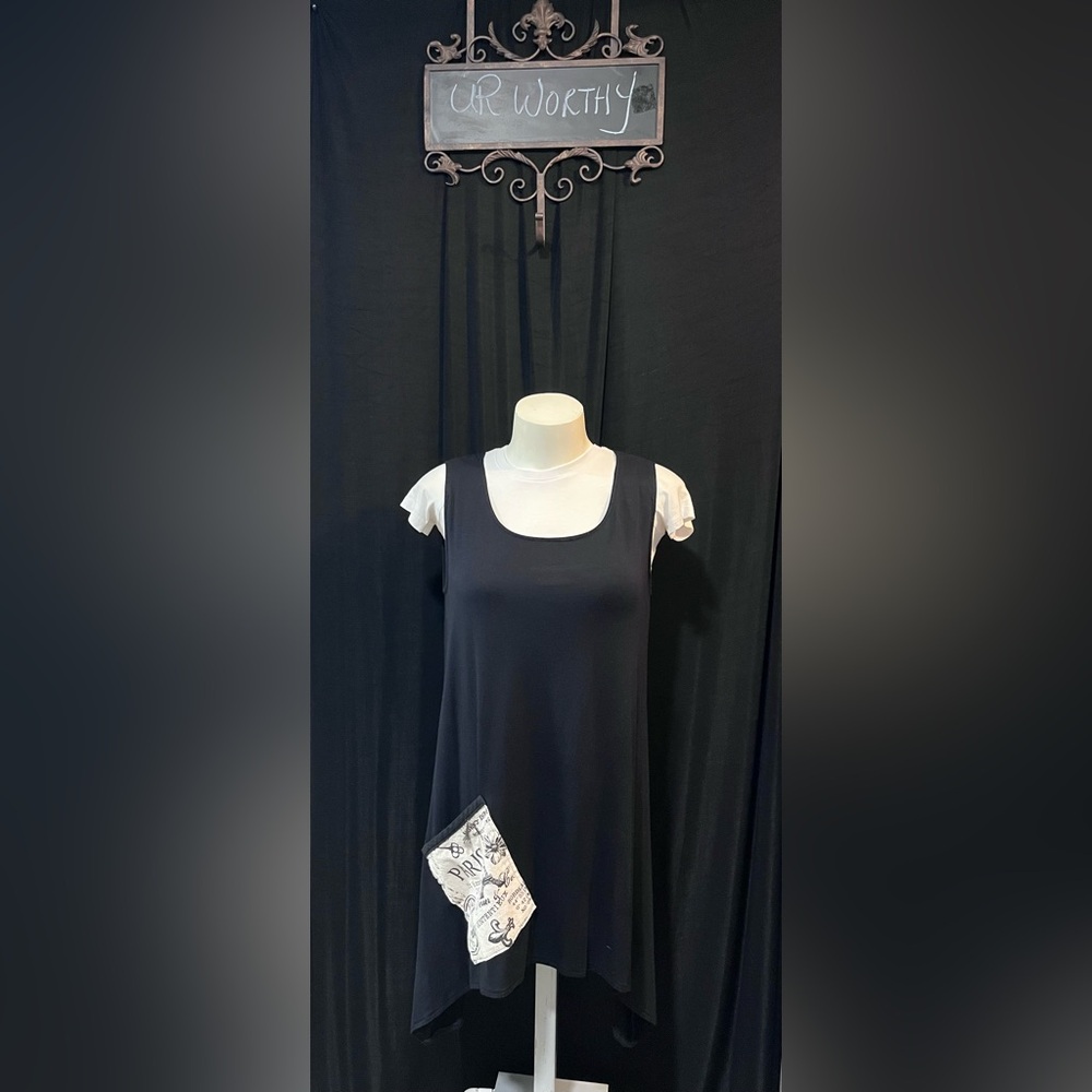 Heather Ringland Handcrafted Asymmetrical Tunic - Black Layered Tank - Size L